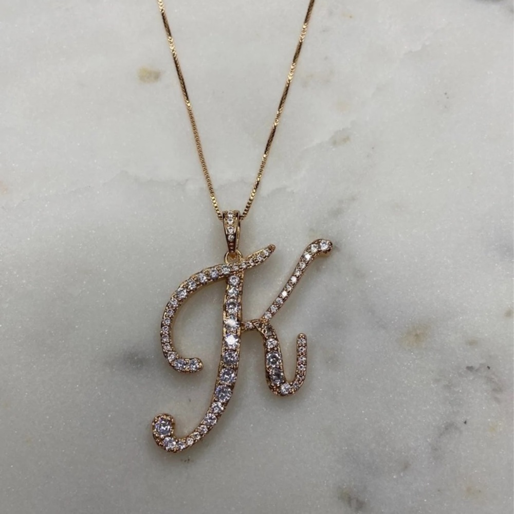 Gold Letter K Initial Necklace - Picture 2 of 4